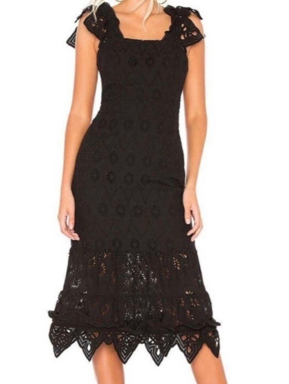 Shona Joy Revolve Viola cocktail midi dress black lace formal wedding guest NWT